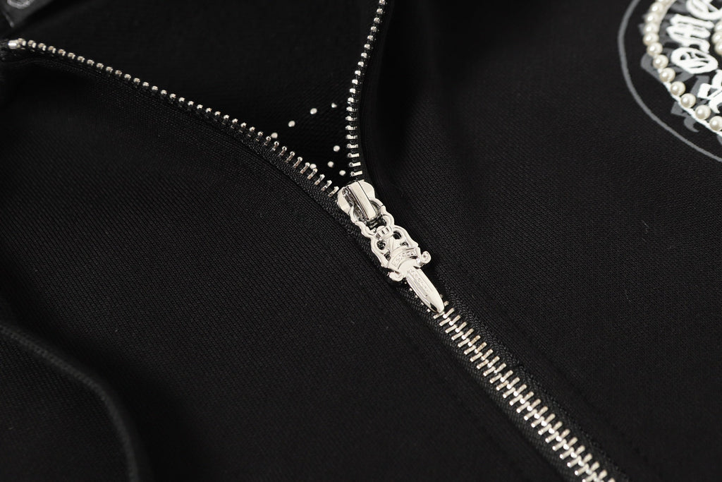 Chrome Hearts Rhinestone Horseshoe Hoodie - Black Gothic Streetwear 2601
